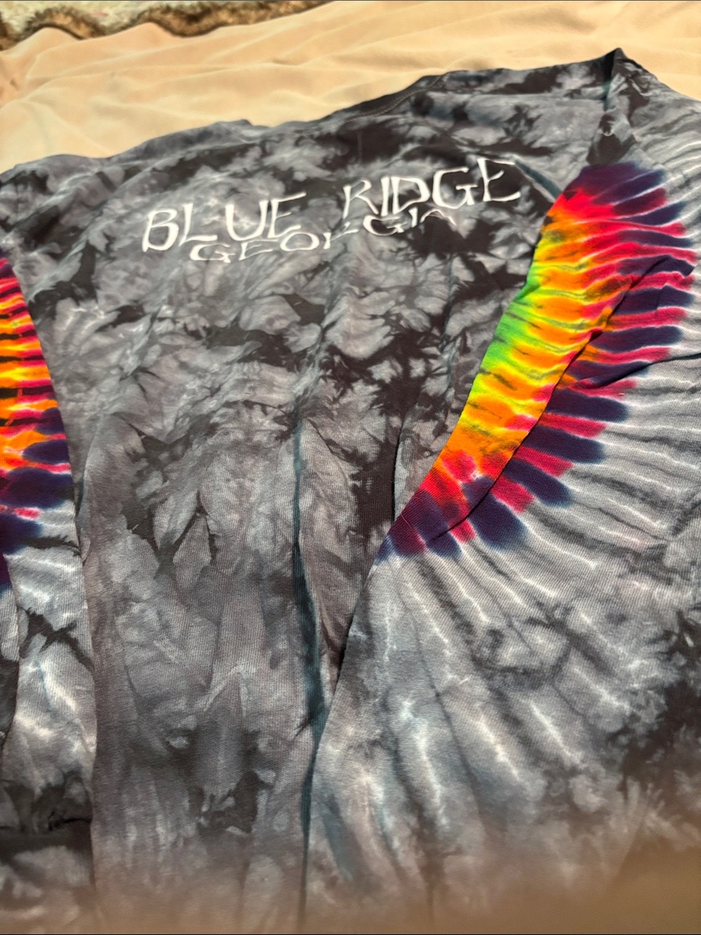 Gildan Gray Tie-Dye Long Sleeve Tee with Rainbow Sleeve Fans